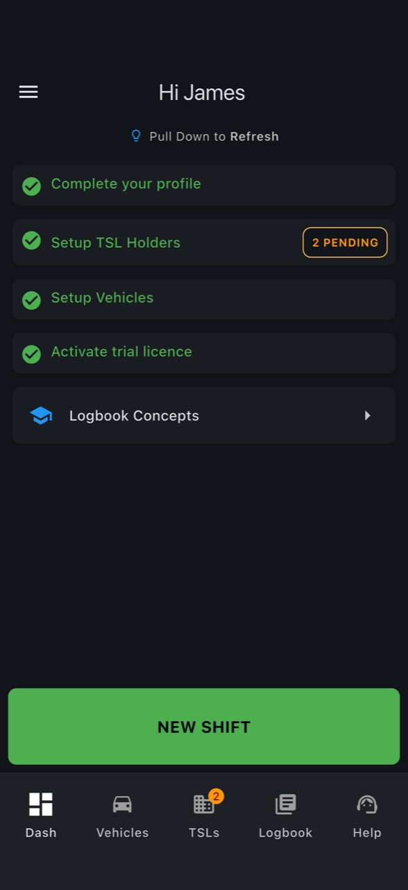 logmate onboarding checklist complete and ready for a new shift